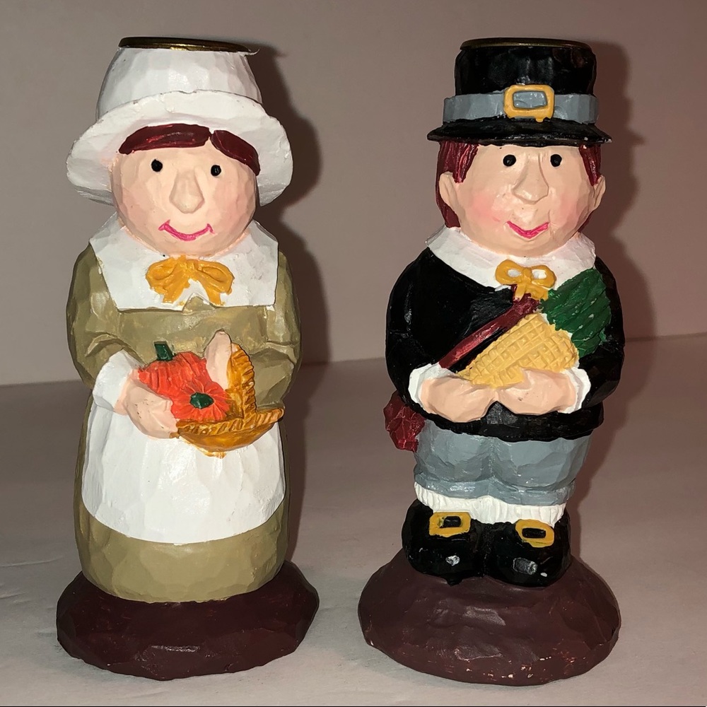 Vintage Teleflora Pilgrim Couple Thanksgiving Candle Holders